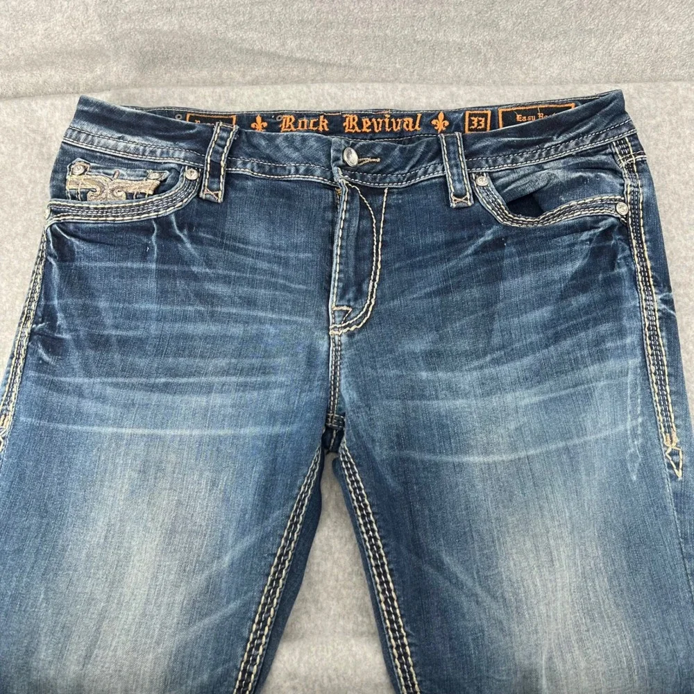 Rock Revival Roselle E Easy Boot Jeans Blue Embroidered Flap Pocket Size 33